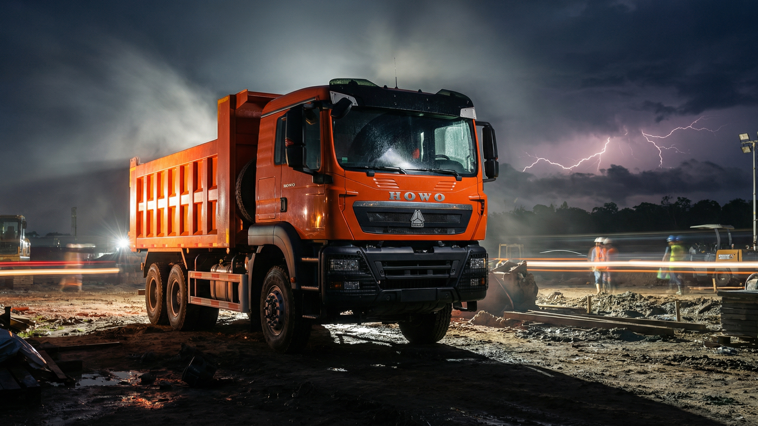 Saturn tipper on site at dusk